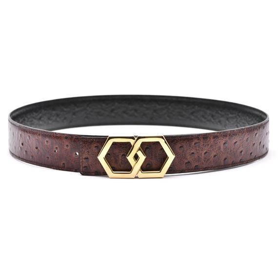 Canary Ostrich Black Brown Belt Reversible + Free Rosso/Caviar Leather