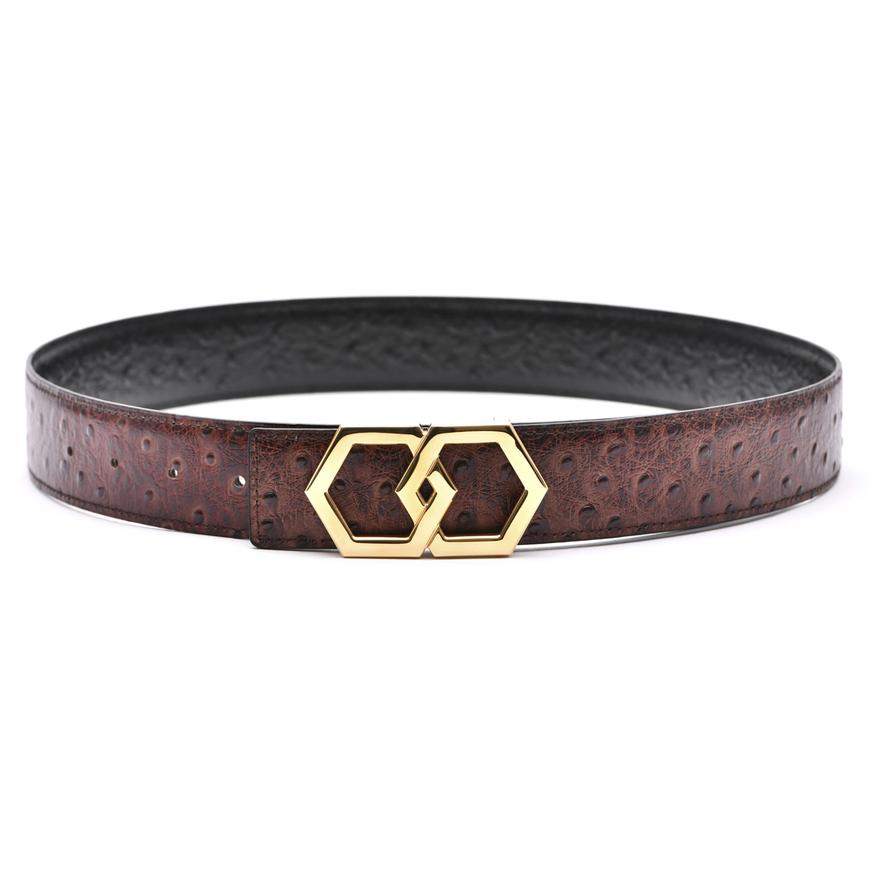 Canary Ostrich Black Brown Belt Reversible + Free Rosso/Caviar Leather