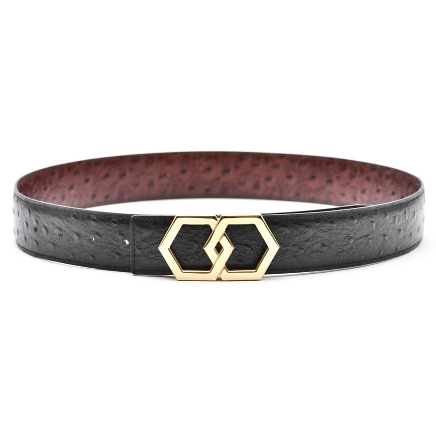 Canary Ostrich Black Brown Belt Reversible + Free Rosso/Caviar Leather